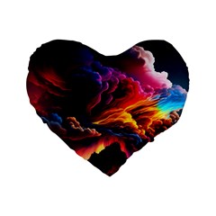 Ocean Sea Wave Clouds Mountain Colorful Sky Art Standard 16  Premium Flano Heart Shape Cushions by Pakemis