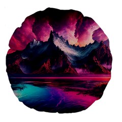 Ai Generated Mountain Ocean Lava Fire Sky Sea Large 18  Premium Flano Round Cushions by Pakemis