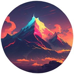 Mountain Sky Color Colorful Night Wooden Puzzle Round by Ravend