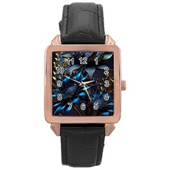 Flower Metal Flowers Sculpture Rose Gold Leather Watch  by Ravend