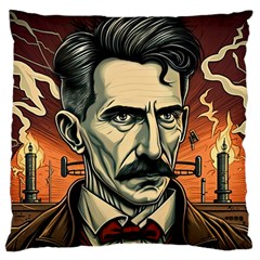 Ai Generated Nikola Tesla Tesla Nikolas Electricity Large Premium Plush Fleece Cushion Case (one Side) by danenraven