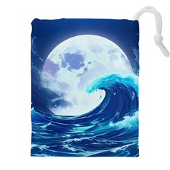 Ai Generated Waves Ocean Sea Tsunami Nautical Blue Drawstring Pouch (4xl) by Ravend
