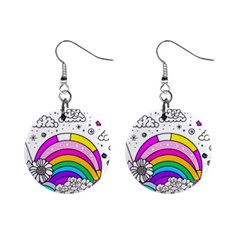 Rainbow Fun Cute Minimal Doodle Drawing Art Mini Button Earrings by Ravend