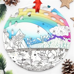 Rainbow Fun Cute Minimal Doodle Drawing Arts Ornament (round Filigree) by Ravend