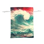 Storm Tsunami Waves Ocean Sea Nautical Nature Painting Lightweight Drawstring Pouch (S) Back
