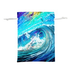 Tsunami Waves Ocean Sea Nautical Nature Water Painting Lightweight Drawstring Pouch (m) by Ravend