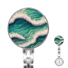 Blue Wave Pattern Stainless Steel Nurses Watch by GardenOfOphir