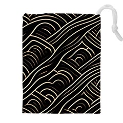 Black Coconut Color Wavy Lines Waves Abstract Drawstring Pouch (5xl) by Ravend