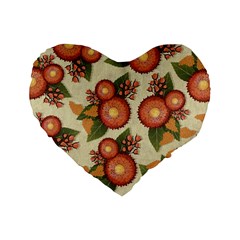 Flowers Leaves Pattern Flora Botany Drawing Art Standard 16  Premium Heart Shape Cushions by Ravend