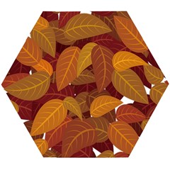 Watercolor Leaves Leaf Orange Wooden Puzzle Hexagon by Jancukart