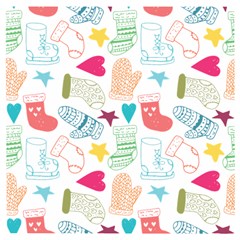 Cute Doodle Christmas Gloves And Stockings Seamless Pattern Wooden Puzzle Square by Jancukart