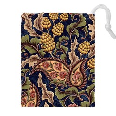 Leaves Flowers Background Texture Paisley Drawstring Pouch (5xl) by Jancukart