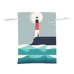 Lighthouse Ocean Nautical Sea Minimal Minimalist Lightweight Drawstring Pouch (l) by Pakemis