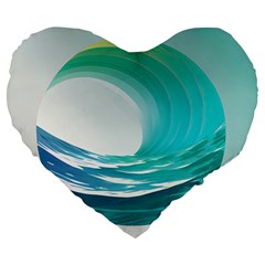 Tsunami Tidal Wave Wave Minimalist Ocean Sea 2 Large 19  Premium Heart Shape Cushions by Pakemis