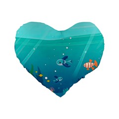 Ai Generated Ocean Sea Fish Aquatic Water Nature 2 Standard 16  Premium Heart Shape Cushions by Pakemis