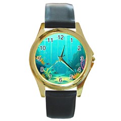 Intro Youtube Background Wallpaper Aquatic Water Round Gold Metal Watch by Pakemis