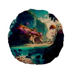 Tropical Island Fantasy Landscape Palm Trees Ocean Standard 15  Premium Flano Round Cushions by Pakemis