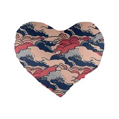 Waves Ocean Sea Water Pattern Rough Seas Standard 16  Premium Flano Heart Shape Cushions by Pakemis
