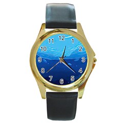 Ai Generated Ocean Sea Fish Underwater Water Round Gold Metal Watch by Pakemis