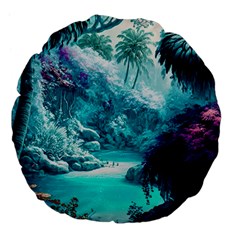 Landscape Nature Digital Art Palm Trees Paradise Large 18  Premium Flano Round Cushions by Pakemis