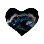 Tsunami Waves Ocean Sea Water Rough Seas 5 Standard 16  Premium Heart Shape Cushions Back