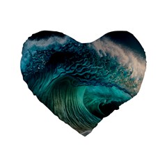 Tsunami Waves Ocean Sea Water Rough Seas Standard 16  Premium Heart Shape Cushions by Pakemis