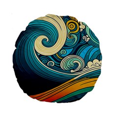 Waves Wave Ocean Sea Abstract Whimsical Abstract Art Standard 15  Premium Round Cushions by Pakemis