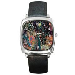 Ai Generated Trees Forest Mystical Forest Nature Square Metal Watch by Ravend