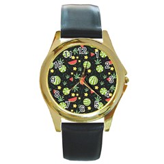Watermelon Berry Patterns Pattern Round Gold Metal Watch by Jancukart