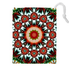 Kaleidoscope Floral Pattern Rosette Drawstring Pouch (5xl) by Jancukart