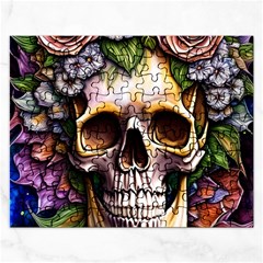 Death Skull Floral Rectangular Jigsaw Puzzl by GardenOfOphir