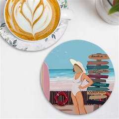 Vacation On The Ocean Uv Print Round Tile Coaster by SychEva