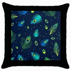 Blue Background Pattern Feather Peacock Throw Pillow Case (black) by Semog4
