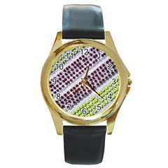 Field Agriculture Farm Stripes Diagonal Pattern Round Gold Metal Watch by Jancukart