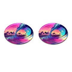 Retro Wave Ocean Cufflinks (oval) by Semog4