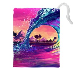Retro Wave Ocean Drawstring Pouch (5xl) by Semog4