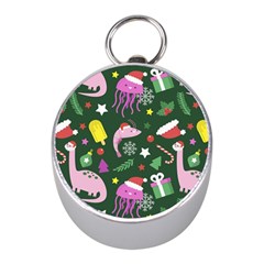 Colorful Funny Christmas Pattern Mini Silver Compasses by Semog4