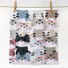 Cute Cat Couple Seamless Pattern Cartoon Face Towel by Semog4