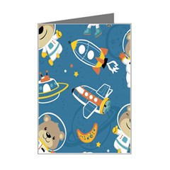 Seamless Pattern Funny Astronaut Outer Space Transportation Mini Greeting Card by Semog4