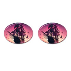 Ship Pirate Adventure Landscape Ocean Sun Heaven Cufflinks (oval) by Semog4