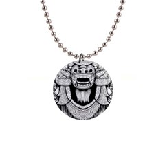 Balinese Art Barong Drawing Bali White Background People 1  Button Necklace by Salman4z