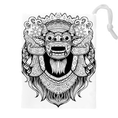 Balinese Art Barong Drawing Bali White Background People Drawstring Pouch (5xl) by Salman4z