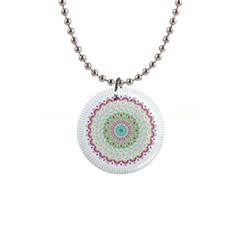 Flower Abstract Floral Hand Ornament Hand Drawn Mandala 1  Button Necklace by Salman4z
