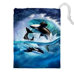 Orca Wave Water Underwater Drawstring Pouch (5xl) by Salman4z