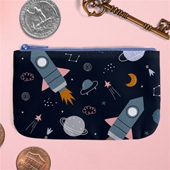 Space Background Illustration With Stars And Rocket Seamless Vector Pattern Large Coin Purse by Salman4z