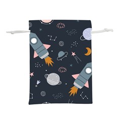 Space Background Illustration With Stars And Rocket Seamless Vector Pattern Lightweight Drawstring Pouch (l) by Salman4z