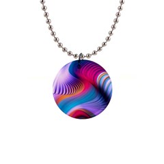 Colorful 3d Waves Creative Wave Waves Wavy Background Texture 1  Button Necklace by Salman4z