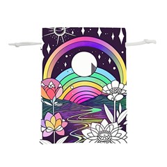 Rainbow Fun Cute Minimal Doodle Drawing Art Lightweight Drawstring Pouch (m) by Jancukart