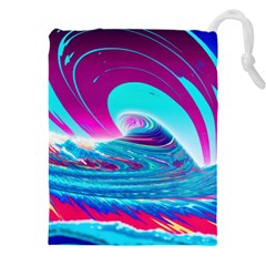 Tsunami Waves Ocean Sea Nautical Nature Water 3 Drawstring Pouch (5xl) by Jancukart