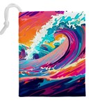 Tsunami Waves Ocean Sea Nautical Nature Water 2 Drawstring Pouch (5XL) Back